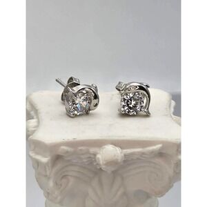 Vtg Dolphin Stud Earrings 925 Sterling Silver Cubic Zirconia CZ FREE $HIPPING!!